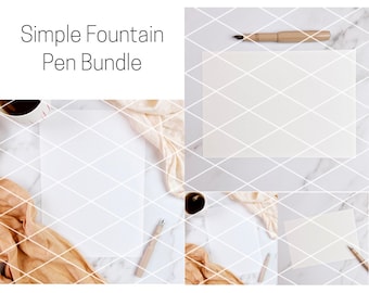 4 Fountain Pen Flatlay Photo Mockup Bundle