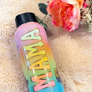 Rainbow ombre water bottle| MAMA 90s retro vibe glitter tumbler| glitter hydro sport tumbler