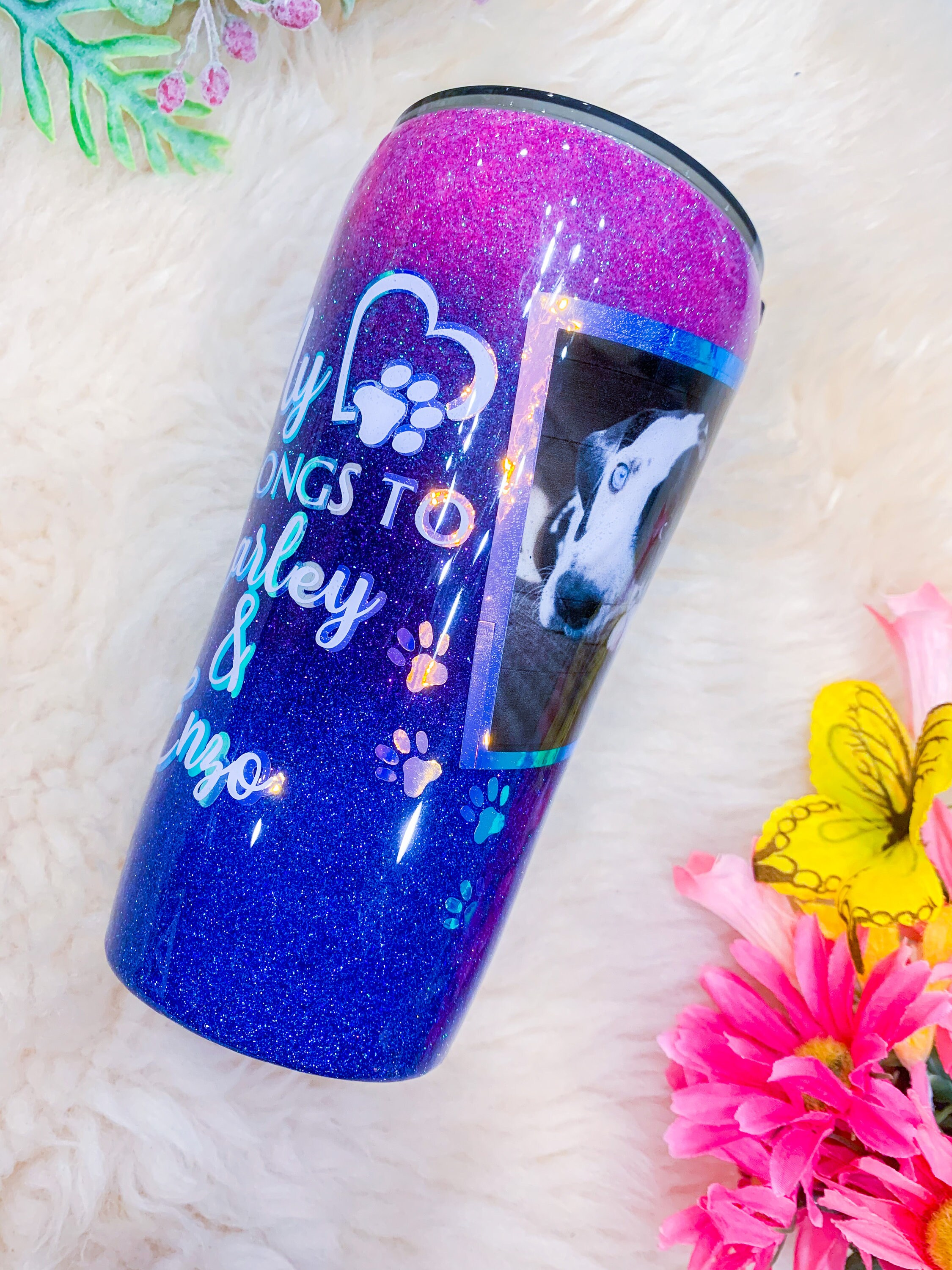 PHOTO GLITTER TUMBLER Custom Pink to Purple ombre glitter | Etsy