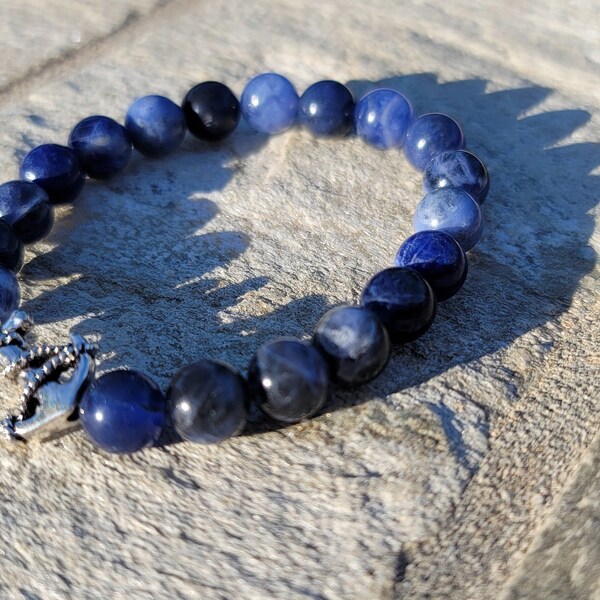 Navy Support Sodalite Bracelet - Navy Mom - Navy Girlfriend - Navy Wife  - PIR - 6mm or 8mm - Limited Time Only!!!