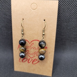 Protection Earrings- Triple Powered with Hematite, Yellow Tiger&#39;s Eye and Golden Sheen Obsidian