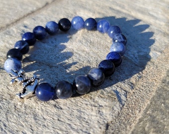Navy Support Sodalite Bracelet - Navy Mom - Navy Girlfriend - Navy Wife - 6mm or 8mm