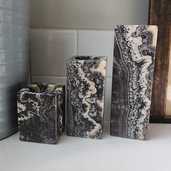 Zebra Onyx Candle Holder Set