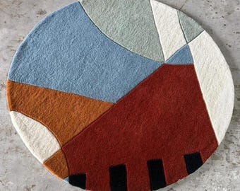 Hand-Tufted Wool Rug: Abstract Geometric Boho Area Carpet
