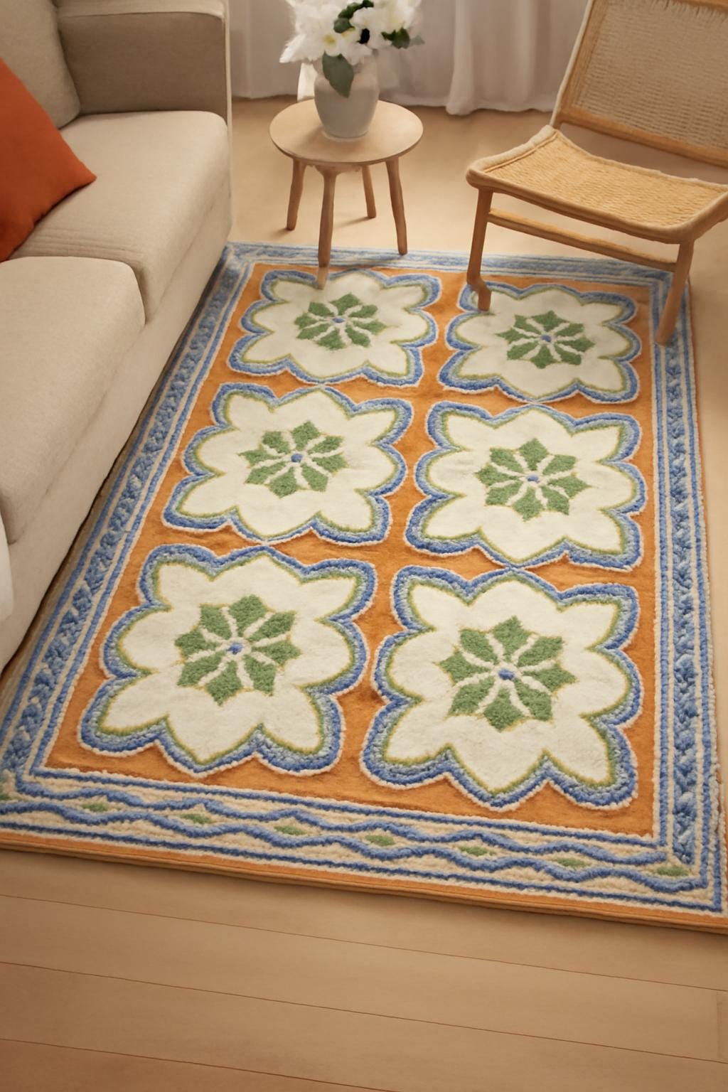 Hand Tufted Wool Rug | Floral Medallion Area Rug, Vintage Cottage Core ...