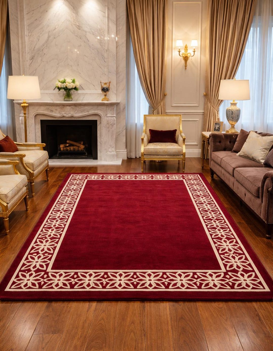Red Tuft Rug Hand-tufted Wool Rug: Traditional Red Medallion Carpet With Ornate ...