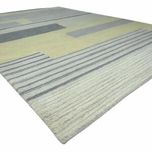 Hand-Tufted Wool Rug: Modern Yellow & Gray Striped Carpet