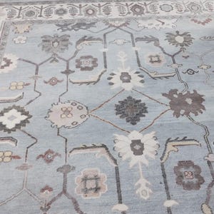 Oushak Rug 9x12 Blue Modern Handmade Turkish Knots Traditional Hand-knotted Vintage Area Rugs  for Aesthetic Home Decor