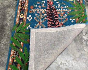 Hand-Tufted Wool Tiger Rug, Blue Jungle Carpet