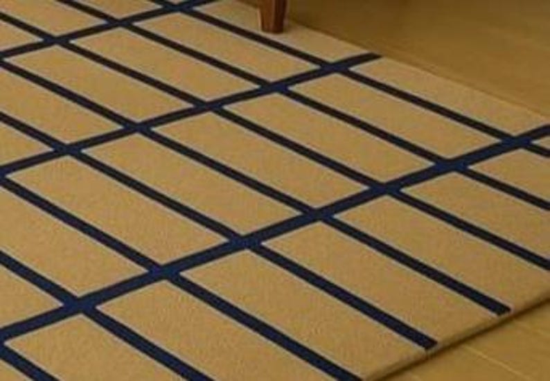 Hand-tufted Wool Grid Rug: Modern Blue & Beige Carpet - Etsy