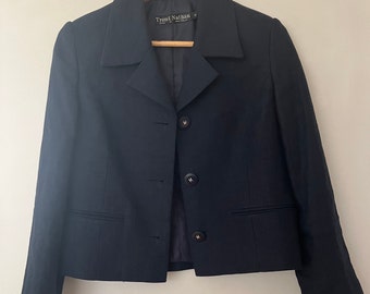 Vintage Women's Navy Linen Blazer Jacket Size Small Made In Australia Trent Nathan