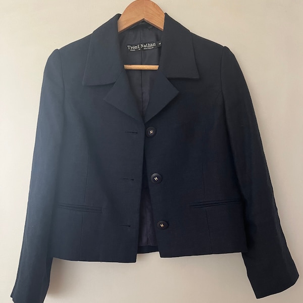 Vintage Women's Navy Linen Blazer Jacket Size Small Made In Australia Trent Nathan