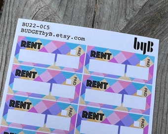 Sticker Sheet RENT - Stick in calendar to remember when your rent is due  - Budget Spending Weekdays Total - 18 thin boxes