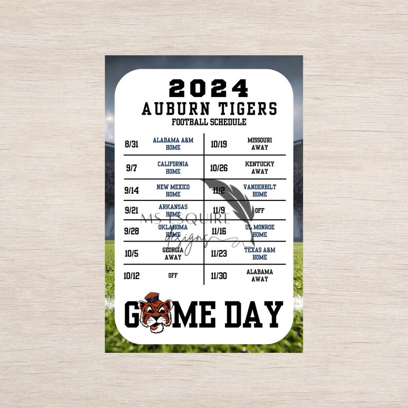 2024 Auburn Football Schedule Digital Etsy