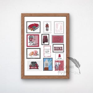 Alabama Football Themen Stempel Collage Wandkunst - Digital Download, trendige Kunstdrucke, Digitaldrucke