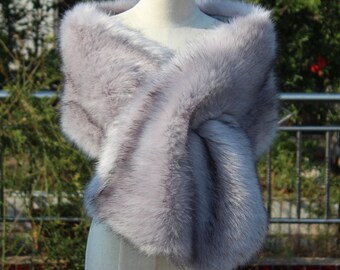 silver faux fur shawl