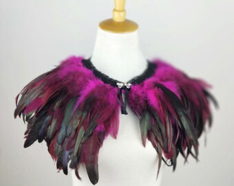 Deluxe Hot pink&Black Feather Collar or Cape, Fantasy Feather Collar for Events, Costume, Carnival Cosplay