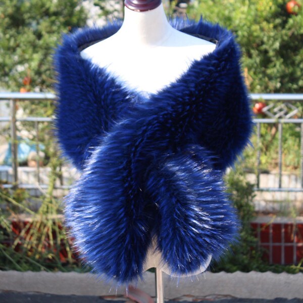 Royal Blue Faux fur bridal wrap, Wedding Fur shrug, Bridal Fur, Fur Wrap, Bridal Faux Fur Stole Fur Shawl Cape