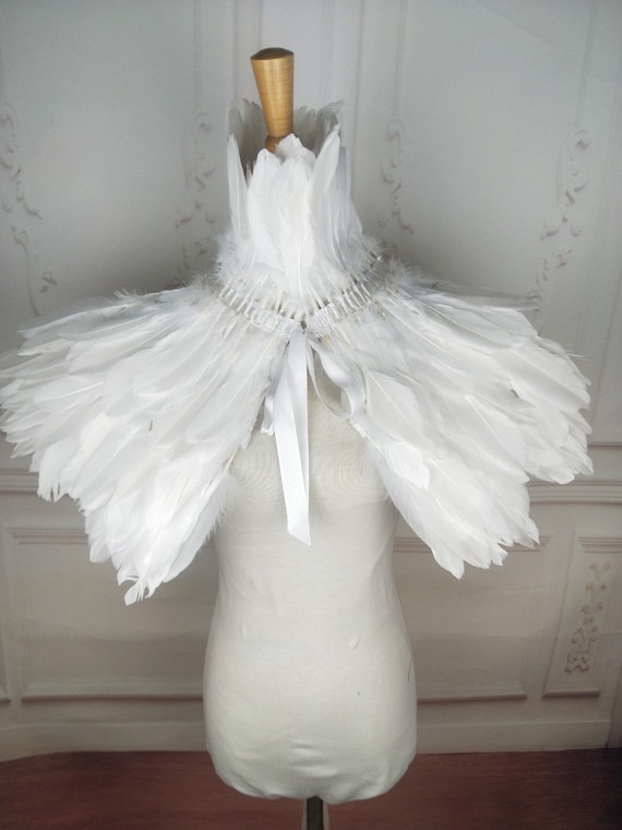 Collar o capa de plumas blancas de lujo, collar de plumas de fantasía para  eventos, disfraz, cosplay de carnaval -  España