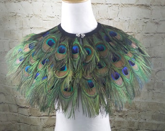 Deluxe Peacock Feather Collar or Cape, Fantasy Feather Collar for Events, Costume, Carnival Cosplay