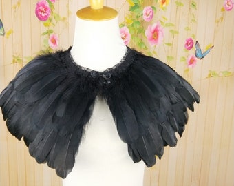 Deluxe Black Feather Collar or Cape, Fantasy Feather Collar for Events, Costume, Carnival Cosplay