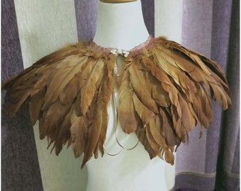 Deluxe Gold Feather Collar or Cape, Fantasy Feather Collar for Events, Costume, Carnival Cosplay
