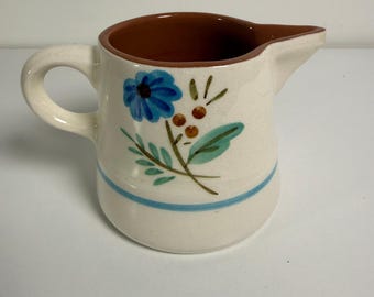 Stangl Bachelor's Button Creamer Vintage Hand Painted Blue Floral Cream Brown