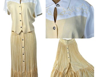 Roughrider Vintage 90s Western Skirt Set Yellow Gingham Star Embroidered Punchy