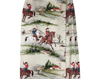 Vintage Western Cowgirl Horse Novelty Print Wrap Skirt Horse Head Buttons Tan 27