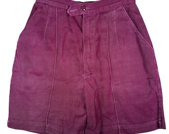 Vintage 50s High Waist Gym Pleat Cotton Twill Short Burgundy Maroon PE School