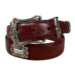 FossilWomen Brown Leather Western-Style Belt with Decorative Silver Buckle Fossil Brown Genuine Leather Belt Women main image 2