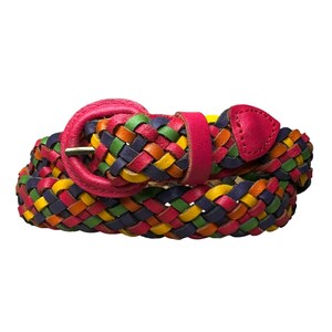 Vintage Multicolor Rainbow Braided Leather Belt Colorful Boho Woven Size M L Vintage Belt Sz M L Braided Rainbow Boho Multicolored  main image 3