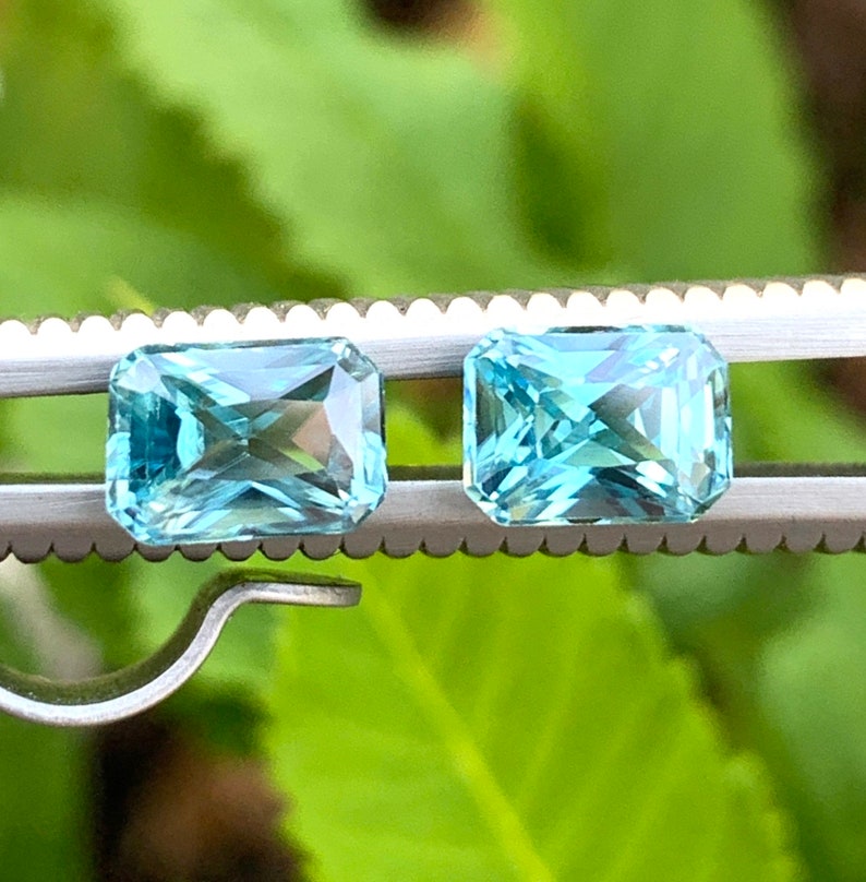 Natural Electric Blue Zircon Pair 7x5 Mm Octagon Shape Semiprecious