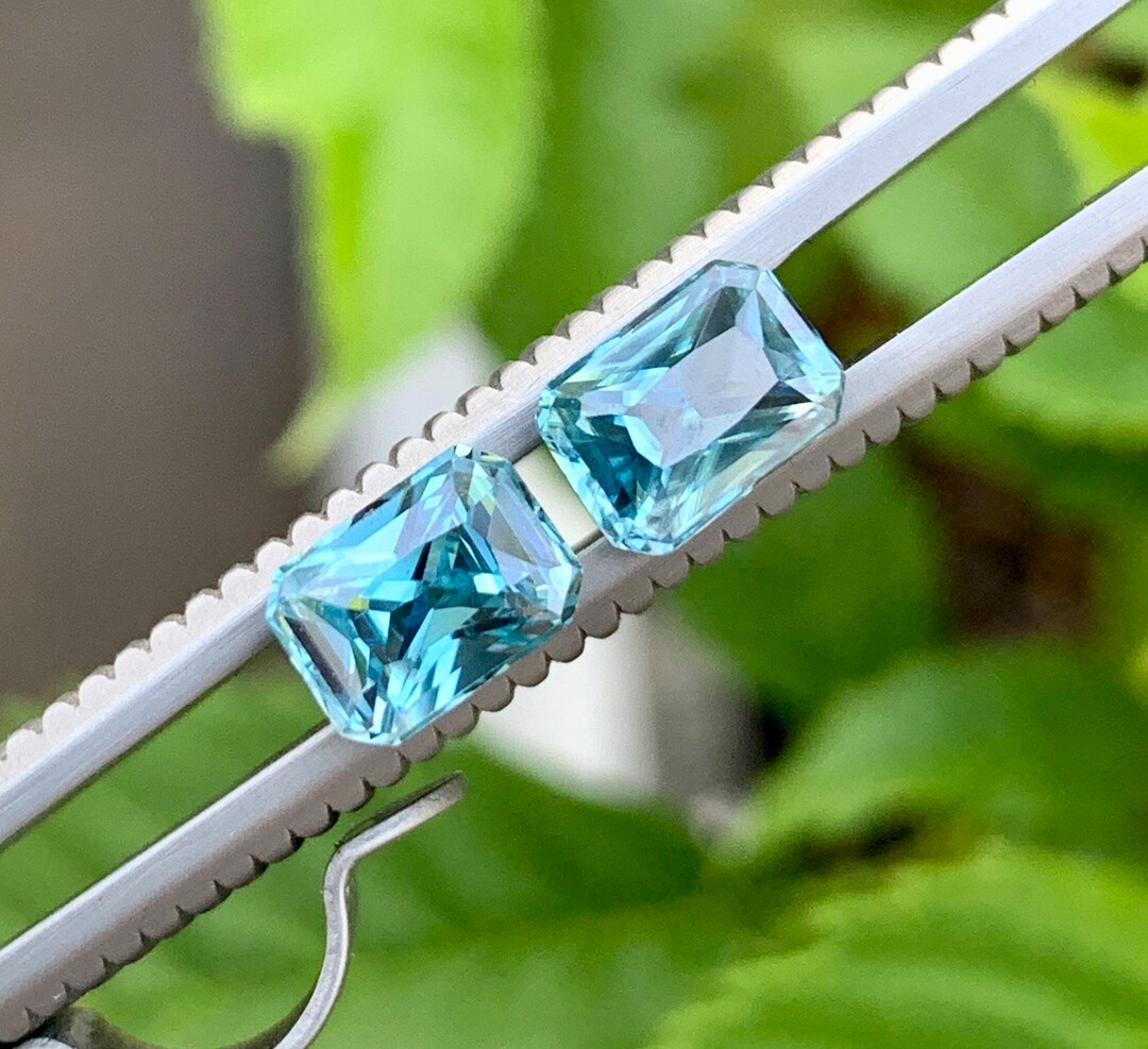 Natural Electric Blue Zircon Pair 7x5 Mm Octagon Shape Semiprecious
