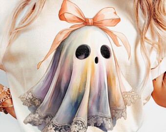 Halloween Ghost PNG, Bows and Flowers, Sublimation Design (Digital Download)