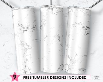 Marble Tumbler, 20 Oz Skinny Tumbler White Marble Wrap Tapered Straight Template Digital Download Sublimation Graphics Instant Download