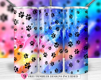 Paw Dog Tumbler: Agate Milky Way Wrap, 20oz Skinny Design (PNG Digital Download)