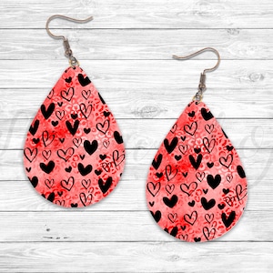 Valentines Day Hearts Leopard Earring, Sublimation Earring Designs Template, Earring Blanks Design, Teardrop Earring PNG, Digital Download