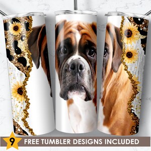 Boxer Dog Mom Tumbler Sublimation Design: Glitter Sunflower Leopard (PNG Digital Download)