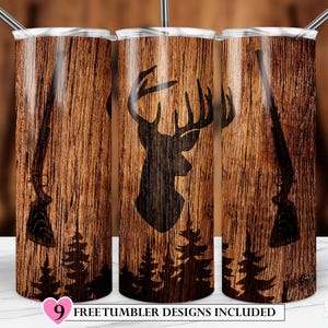 Deer Hunting Tumbler, 20oz Skinny Tumbler Sublimation Designs Wood Hunting Wrap Tumbler for Straight & Tapered Tumbler PNG Instant Download