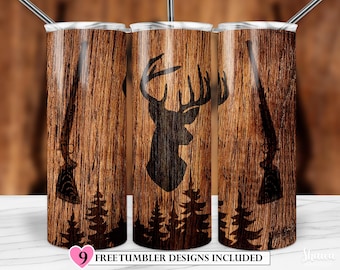 Deer Hunting Tumbler, 20oz Skinny Tumbler Sublimation Designs Wood Hunting Wrap Tumbler for Straight & Tapered Tumbler PNG Instant Download