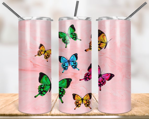 Pink Butterfly Wrap Tumbler Designs 20oz Skinny Tumbler | Etsy