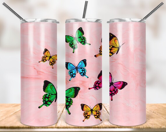 Pink Butterfly Wrap Tumbler Designs 20oz Skinny Tumbler | Etsy