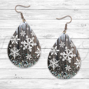 Sparkling Snowflakes Earring, Sublimation Earring Designs Template, Earring Blanks Design, Teardrop Earring PNG, Instant Digital Download