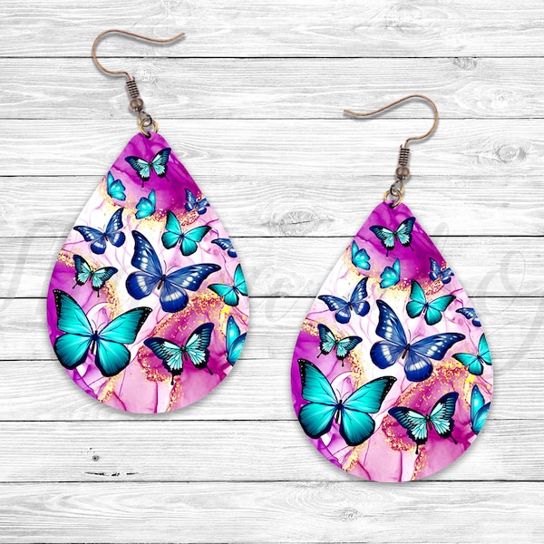 Alcohol Ink Butterflies Earring, Sublimation Earring Designs Template, Earring Blanks Design, Teardrop Earring PNG, Instant Digital Download