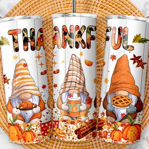 Thankful Gnomes Thanksgiving Tumbler Design: 20oz Skinny Tumbler (PNG Digital Download)