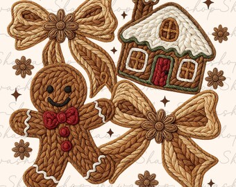 Gingerbread Christmas Coquette PNG: Embroidery Sublimation (Digital Download)