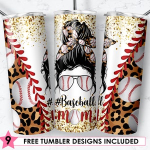 Leopard Baseball Mom Tumbler Wrap 20 oz Skinny Tumbler Sublimation Designs Download, Sports Mom Tumbler PNG, Tumbler Template Designs