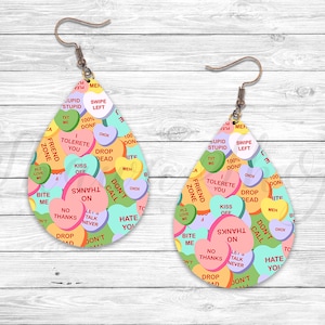 Anti Valentines Hearts Earring, Sublimation Earring Designs Template, Earring Blanks Design, Teardrop Earring PNG, Instant Digital Download