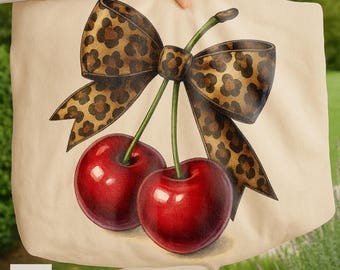 Cherry Bow PNG: Cheetah Print, Valentines Design (Digital Files)